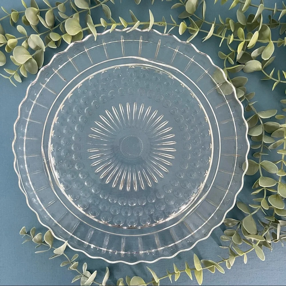 Vintage Footed Depression Glass Flower Cake Plate‎ Stand